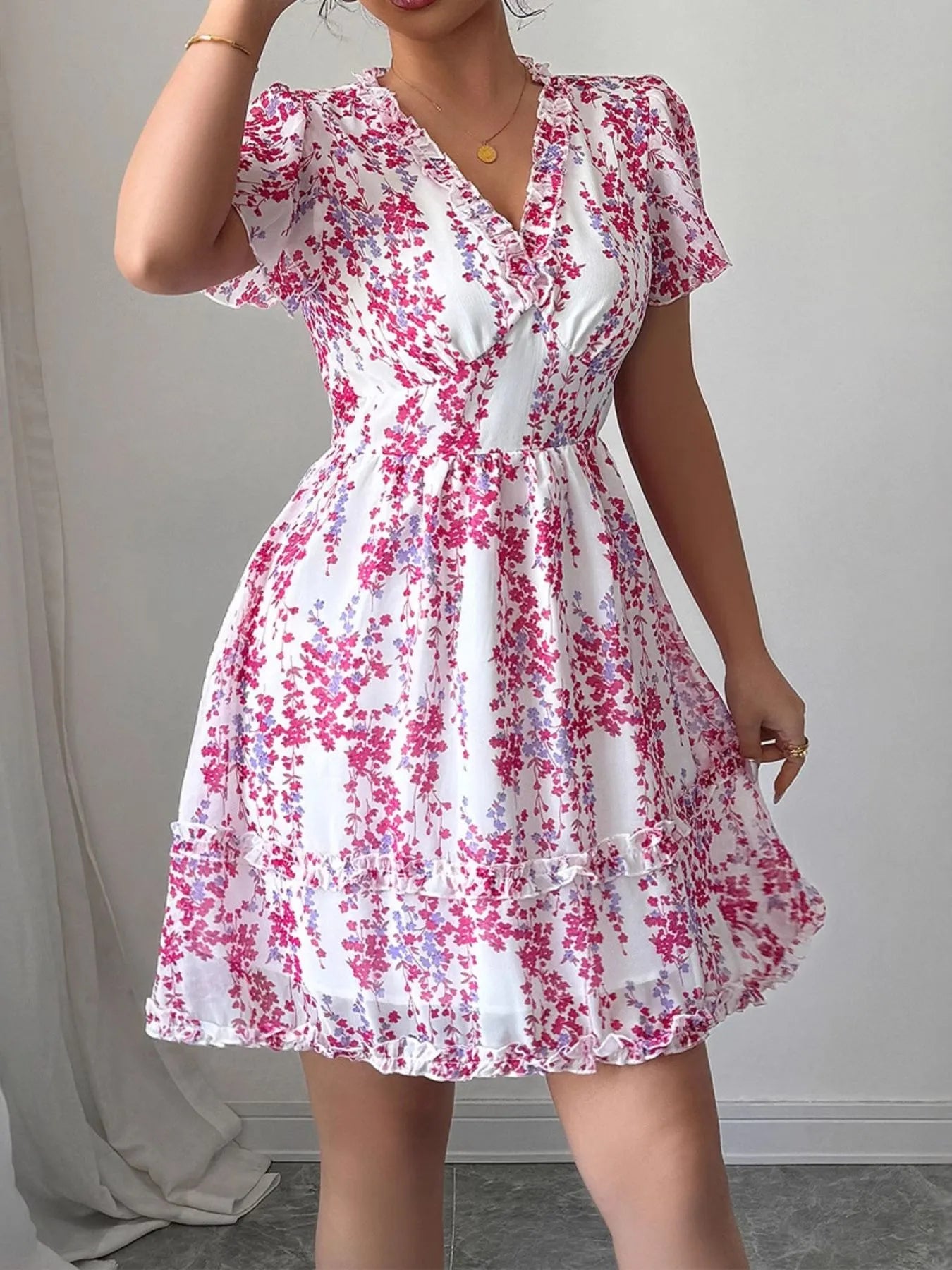Floral Wrap Dress with Flutter Sleeves