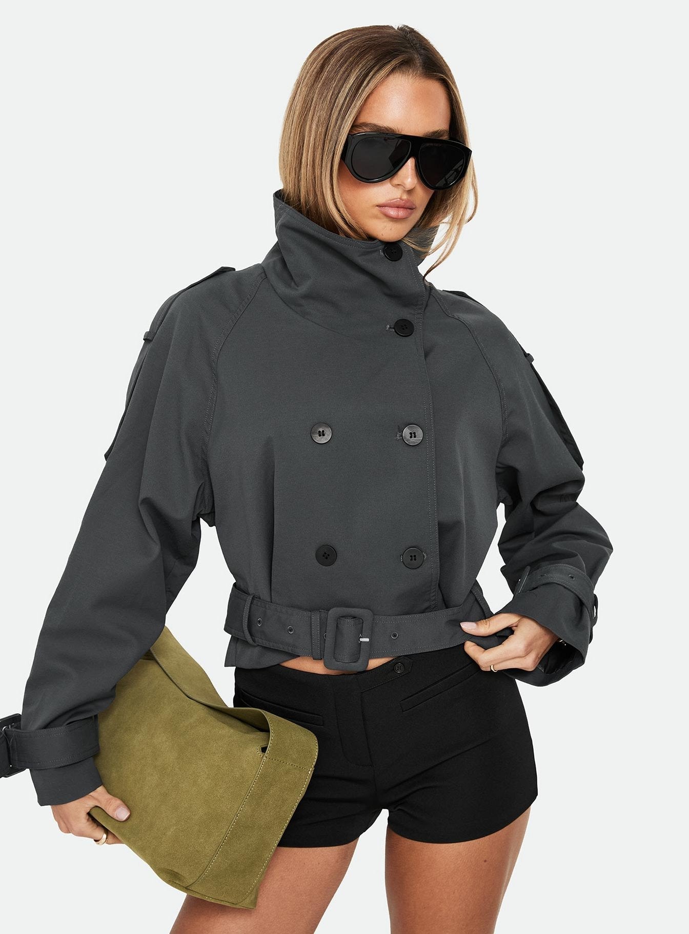 Blanc Cropped Trench Coat Olive