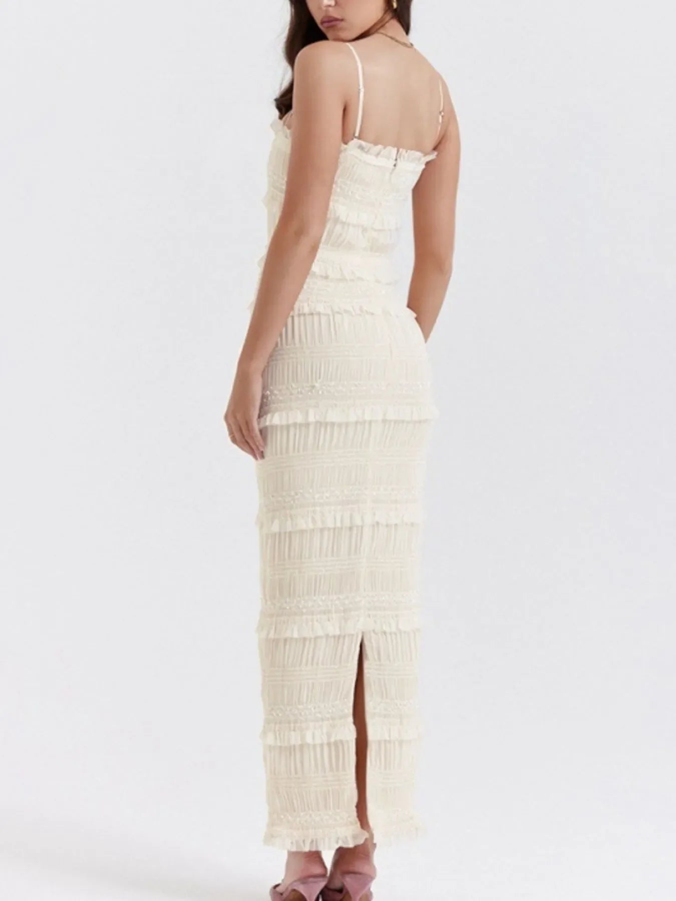 Frill Tiered Textured Maxi Cami Dress