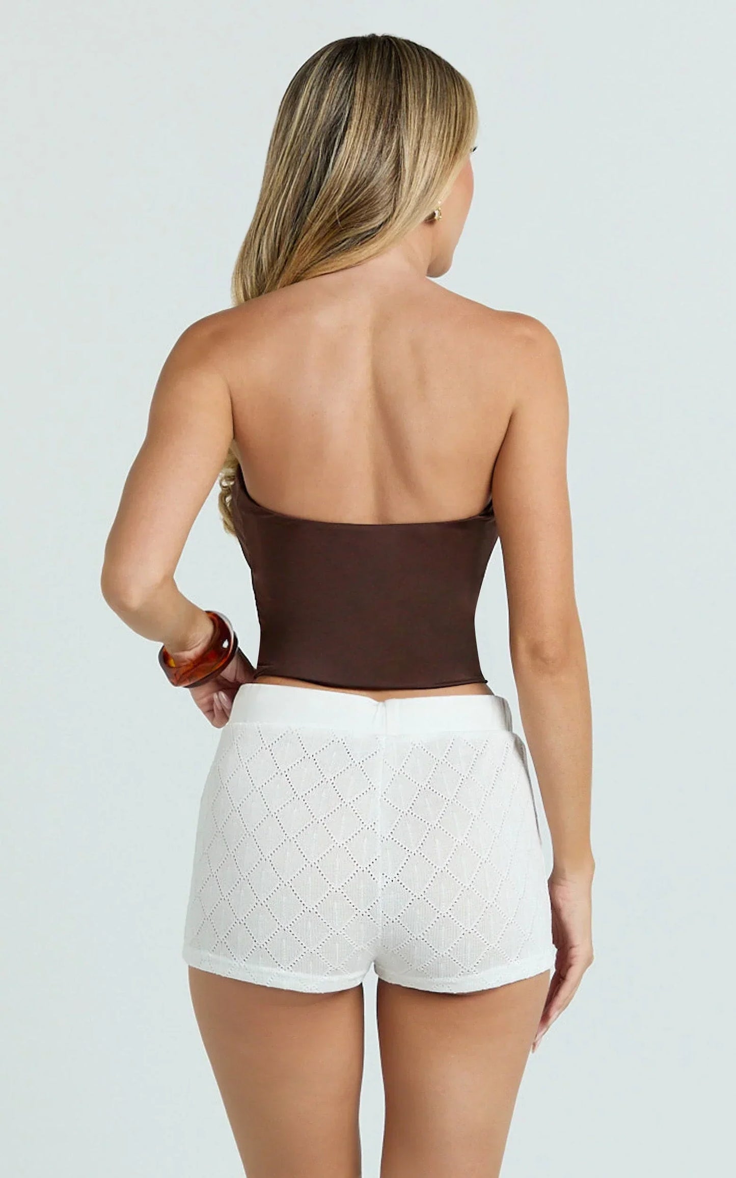 Laurel Shorts - Drawstring Crochet Mini Shorts in Off White