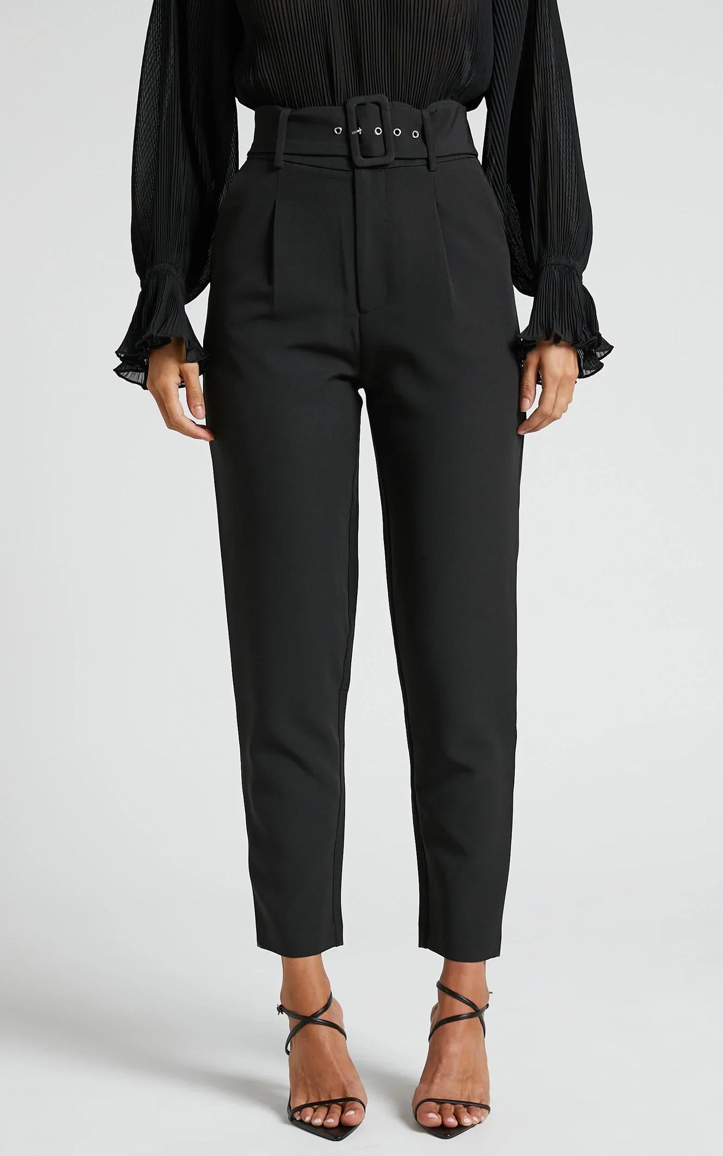 Milica Trousers - Belted High Waisted Trousers in Black