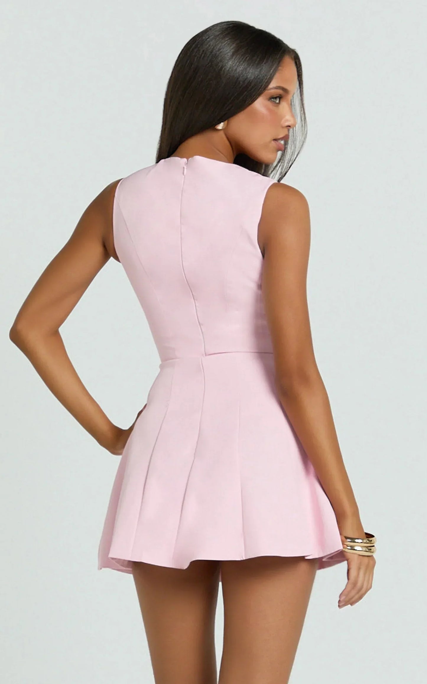 Larah Mini Dress - Low Scoop Neck A Line Dress in Soft Pink