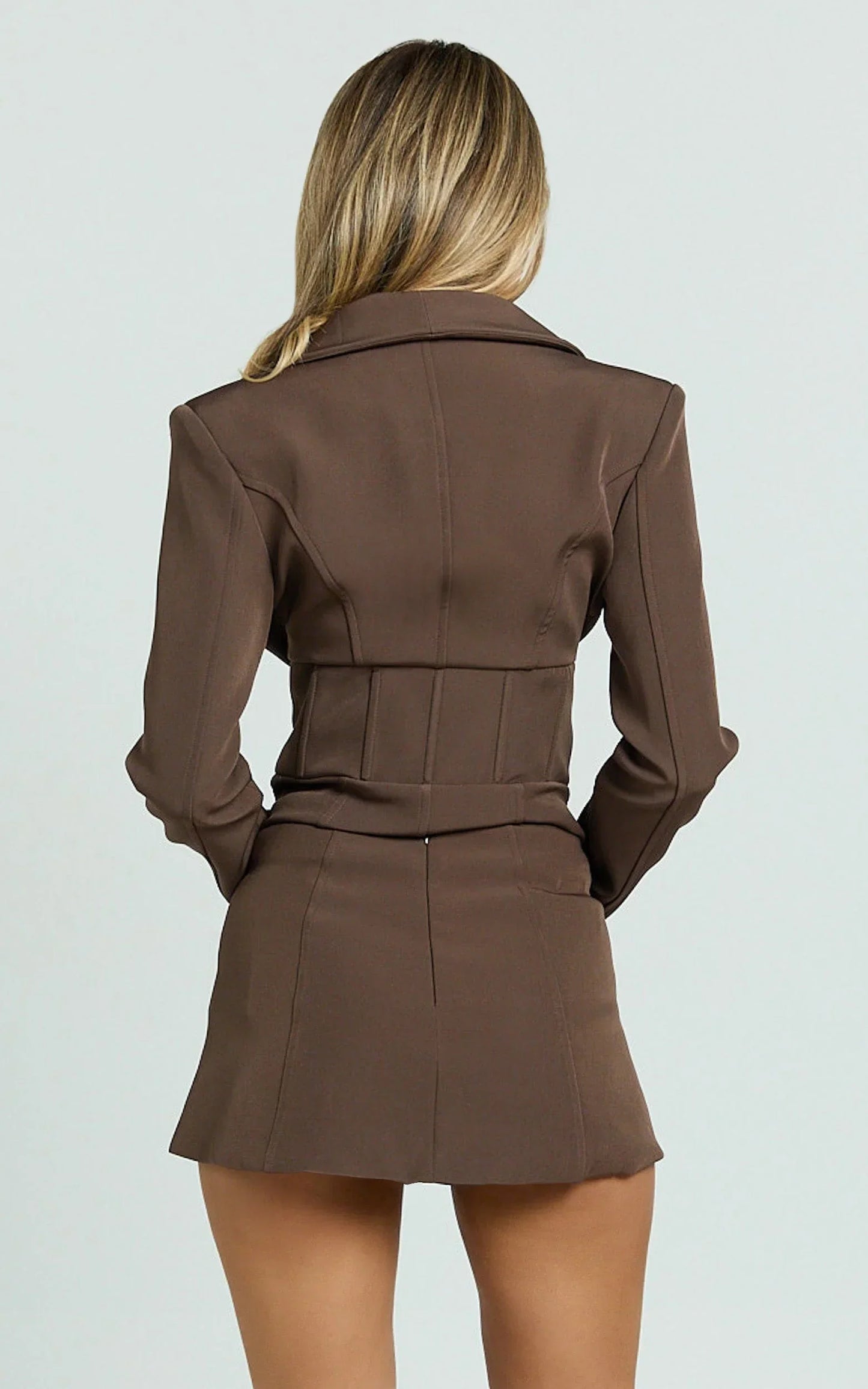 Larah Mini Skort - Mid Rise Leg Split Fitted Skort in Chocolate