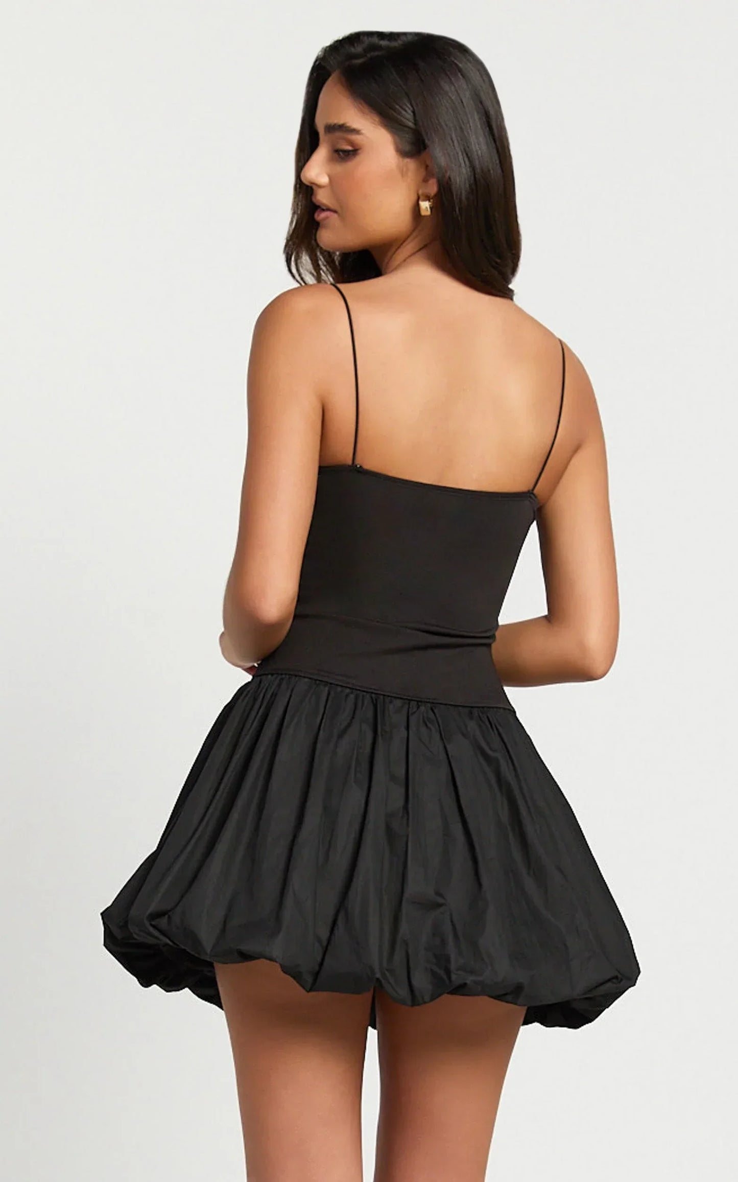 Kristel Mini Dress - Fitted Mini Dress with Bubble Hem in Black