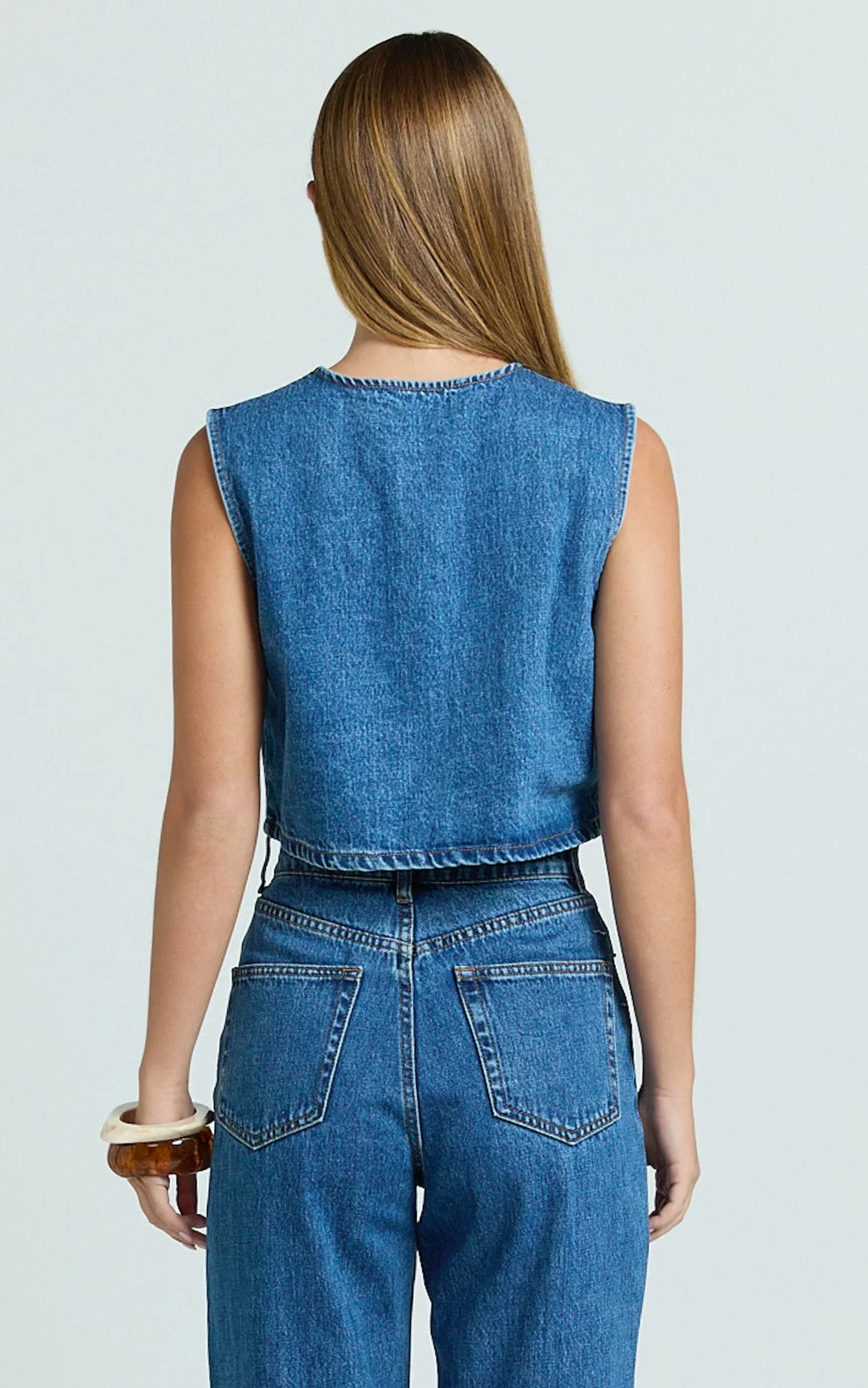Nathan Top - Button Down Denim Shell Top in Dark Blue