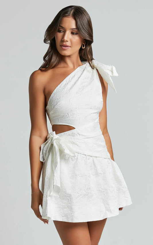 Mathilda Mini Dress - Cut Out Side Wrap Dress in White