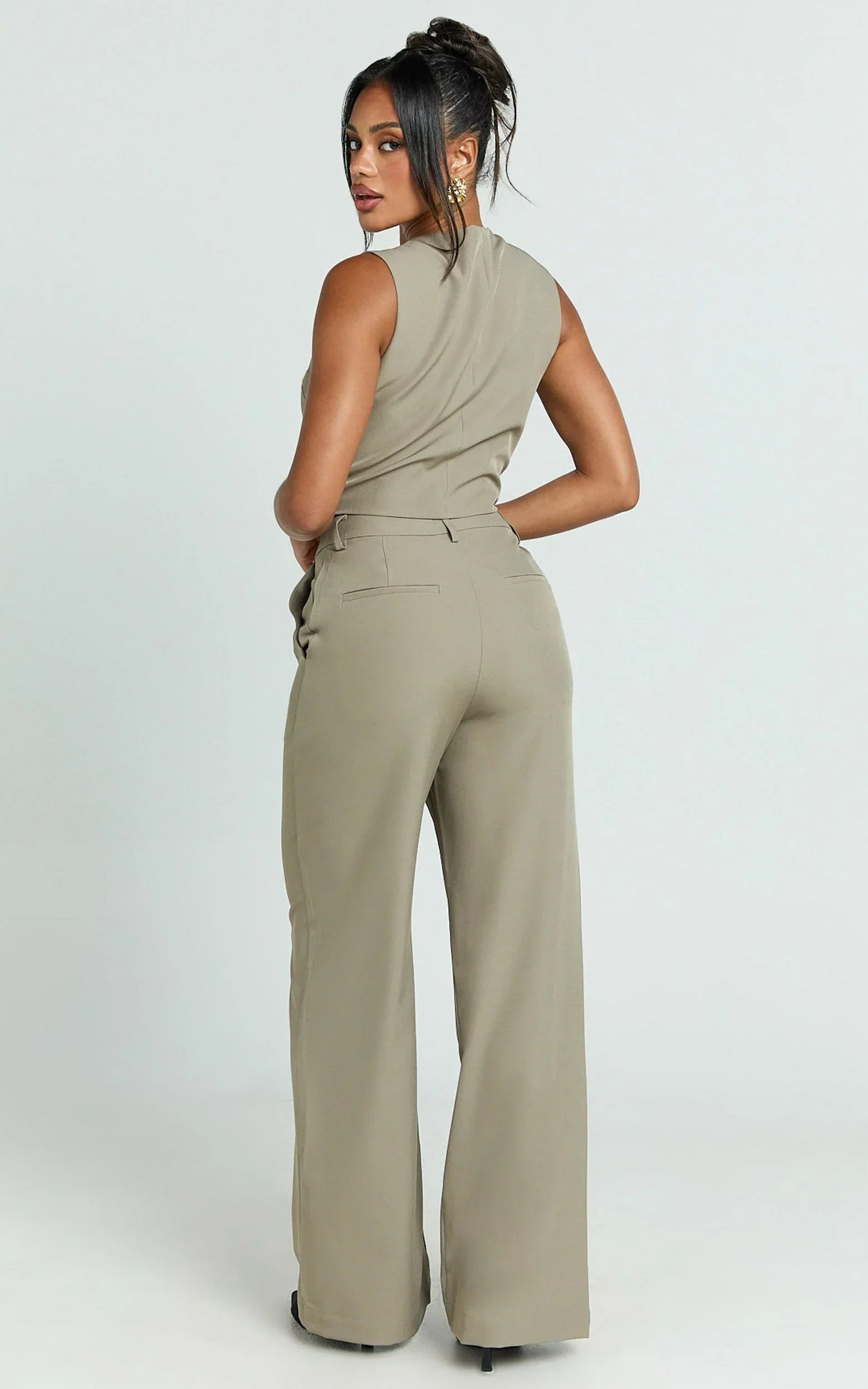 Melinda Pants - Recycled Tailored High Waist Wide Leg Pants in Light Olive