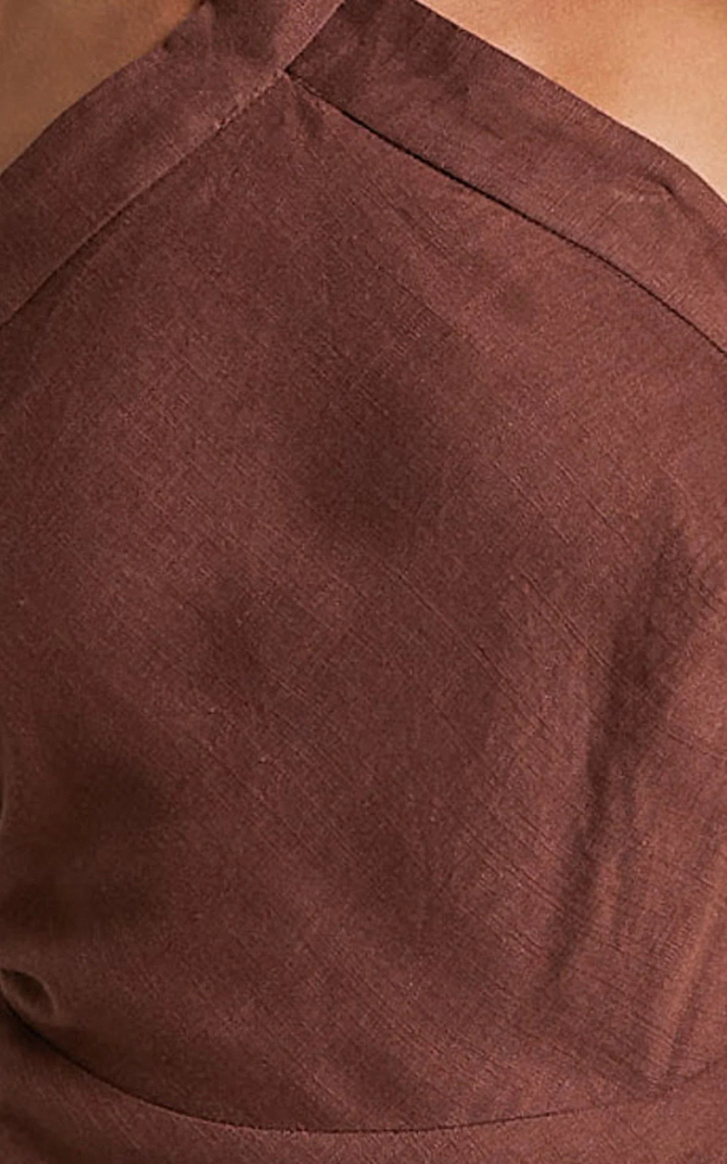Maelynn Midi Dress - Linen Twist Halter Neck Low Back Slip Dress in Chocolate