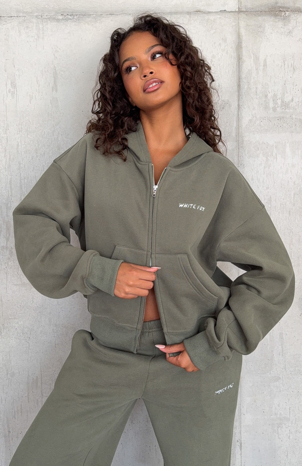 Test Drive Boxy Zip Front Hoodie Khaki