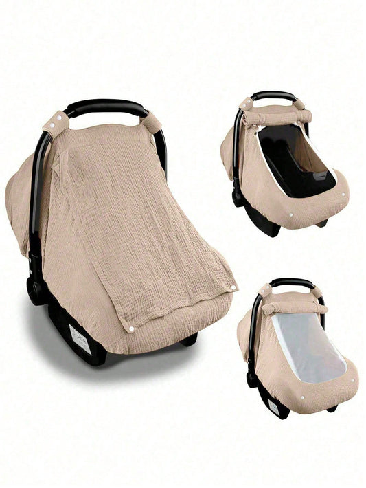 1pc Baby Car Seat Cover, Unisex Car Seat Sunshade With Ventilation Window, Lightweight Infant Car Seat Protector, Universal Blue Dust Cover, Full Muslin Protective Cover, Wind Net, Suitable For Stroller, Window Design, All Seasons