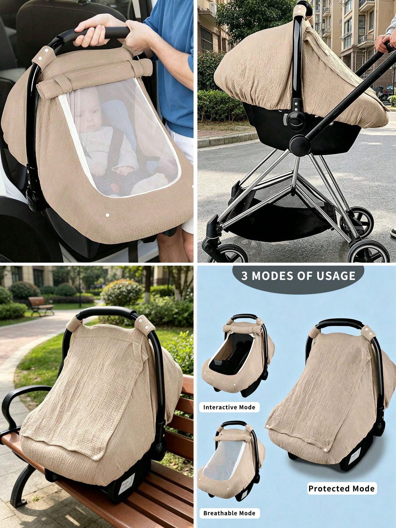 1pc Baby Car Seat Cover, Unisex Car Seat Sunshade With Ventilation Window, Lightweight Infant Car Seat Protector, Universal Blue Dust Cover, Full Muslin Protective Cover, Wind Net, Suitable For Stroller, Window Design, All Seasons