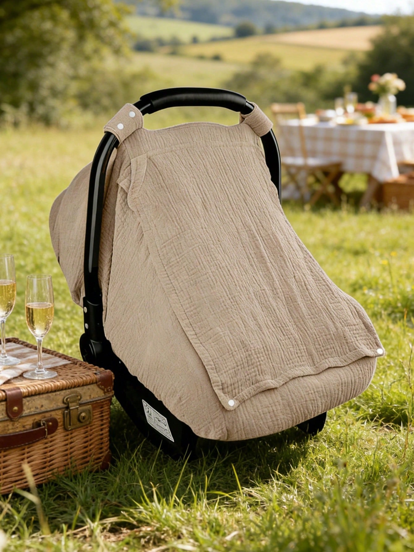 1pc Baby Car Seat Cover, Unisex Car Seat Sunshade With Ventilation Window, Lightweight Infant Car Seat Protector, Universal Blue Dust Cover, Full Muslin Protective Cover, Wind Net, Suitable For Stroller, Window Design, All Seasons