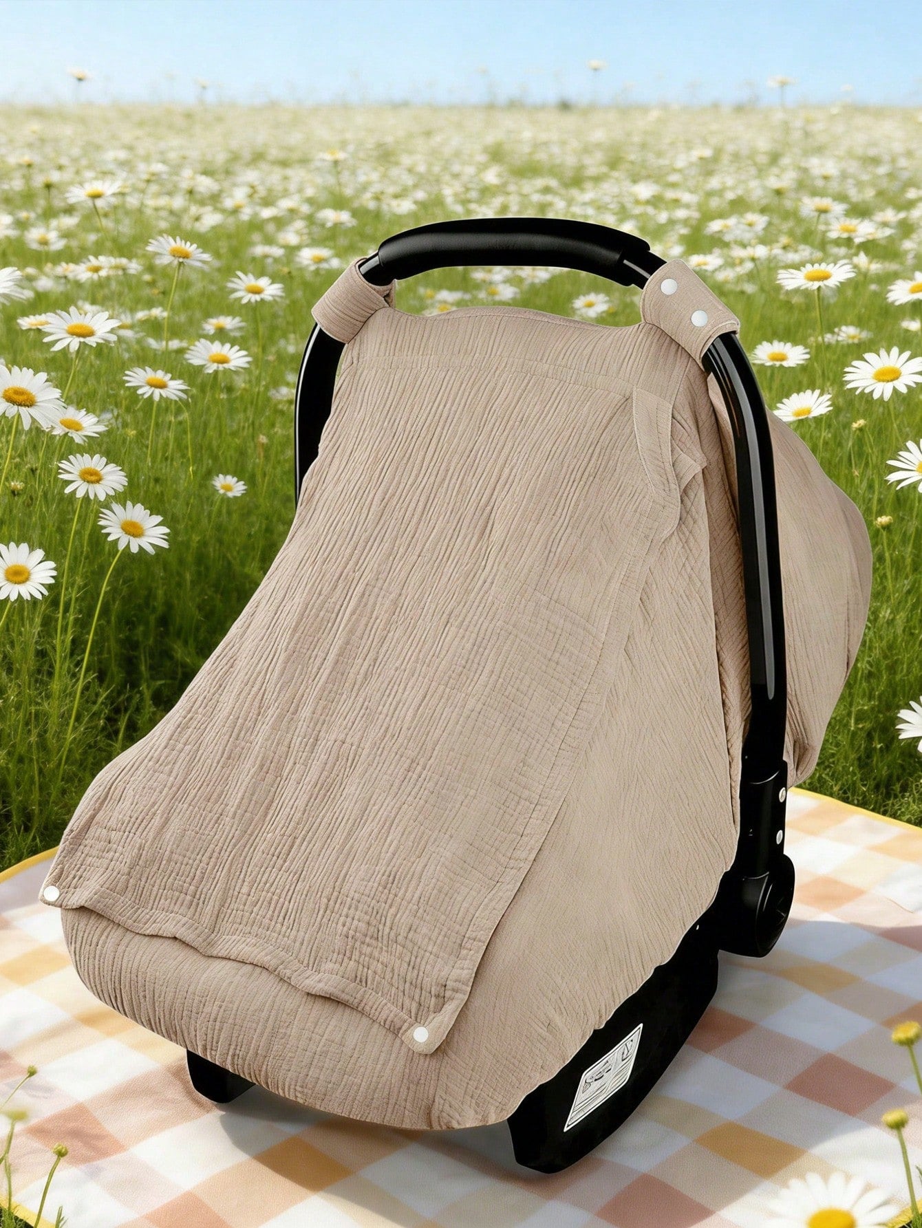 1pc Baby Car Seat Cover, Unisex Car Seat Sunshade With Ventilation Window, Lightweight Infant Car Seat Protector, Universal Blue Dust Cover, Full Muslin Protective Cover, Wind Net, Suitable For Stroller, Window Design, All Seasons