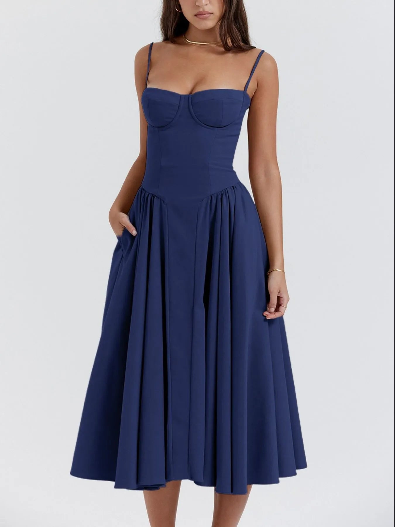Sweetheart Neck Ruched Midi Dress