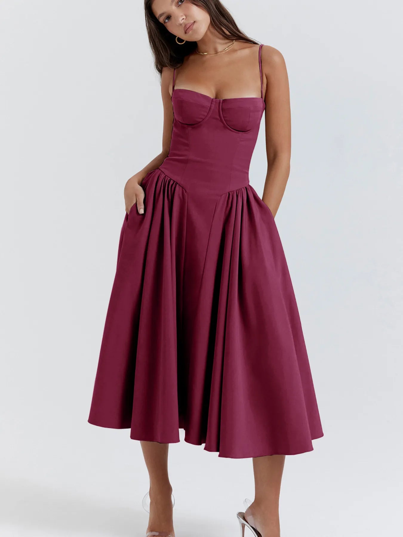 Sweetheart Neck Ruched Midi Dress