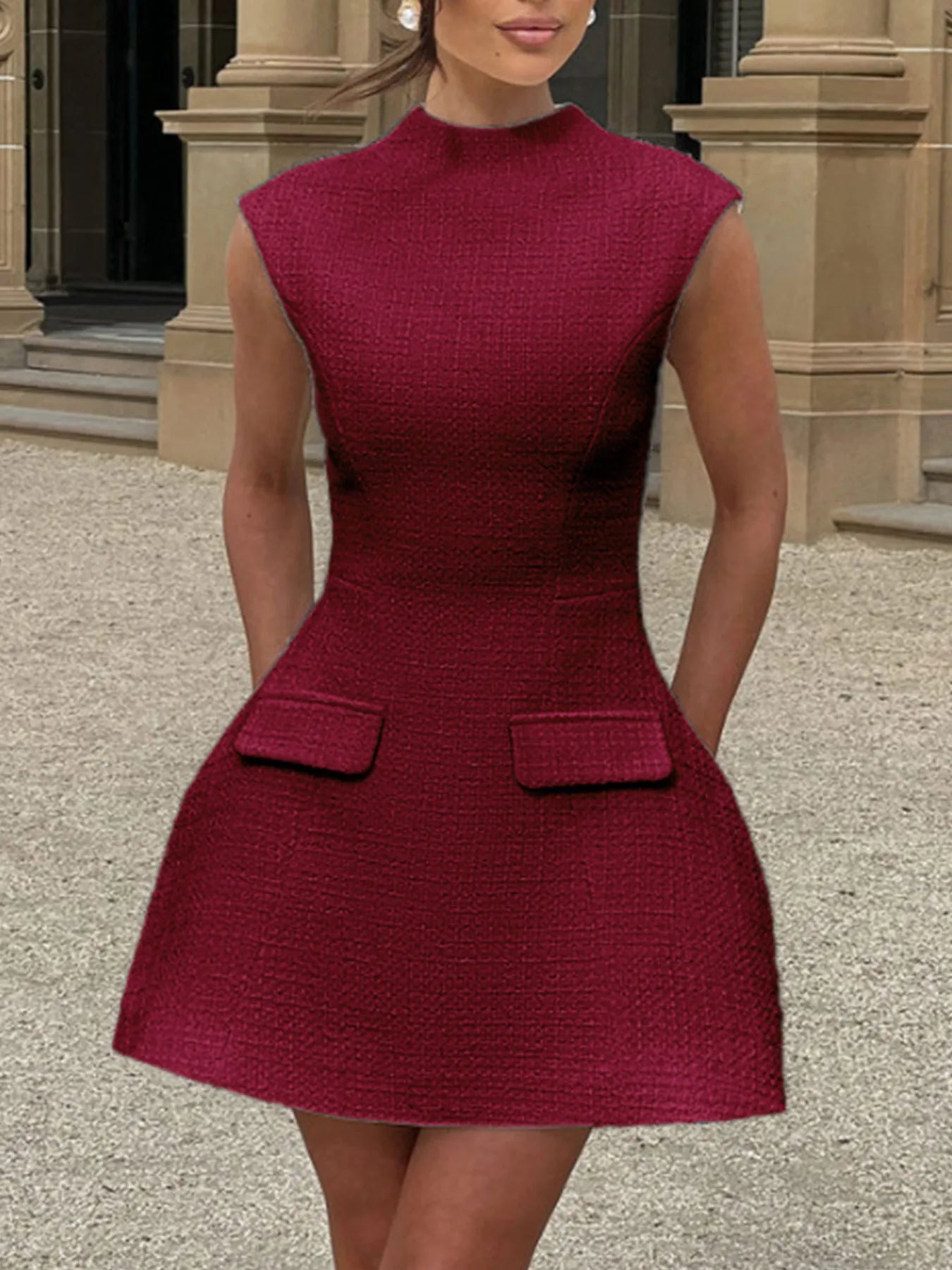 Cutout Back Round Neck Cap Sleeve Mini Dress