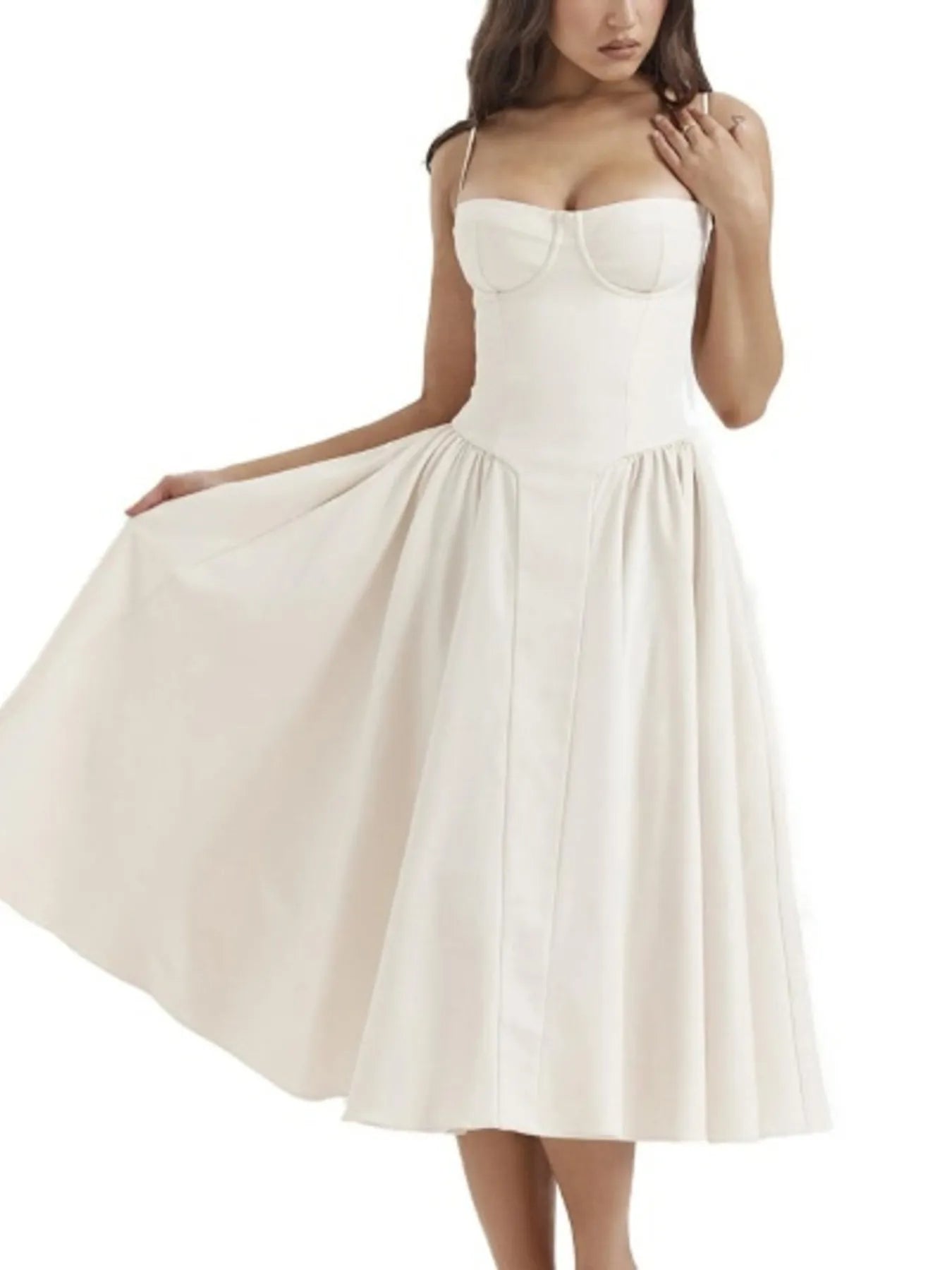 Sweetheart Neck Ruched Midi Dress