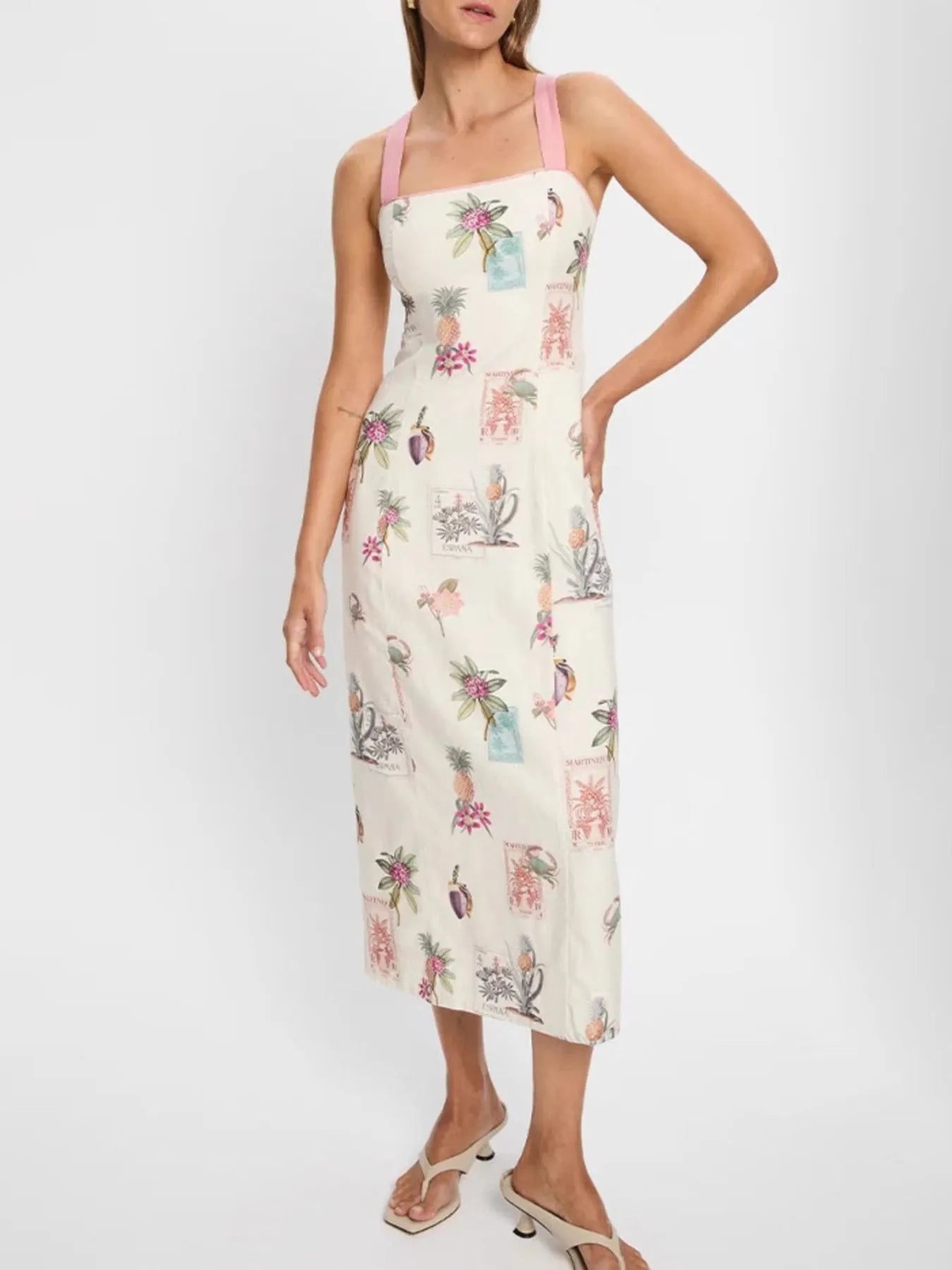 Printed Square Neck Midi Cami Dress