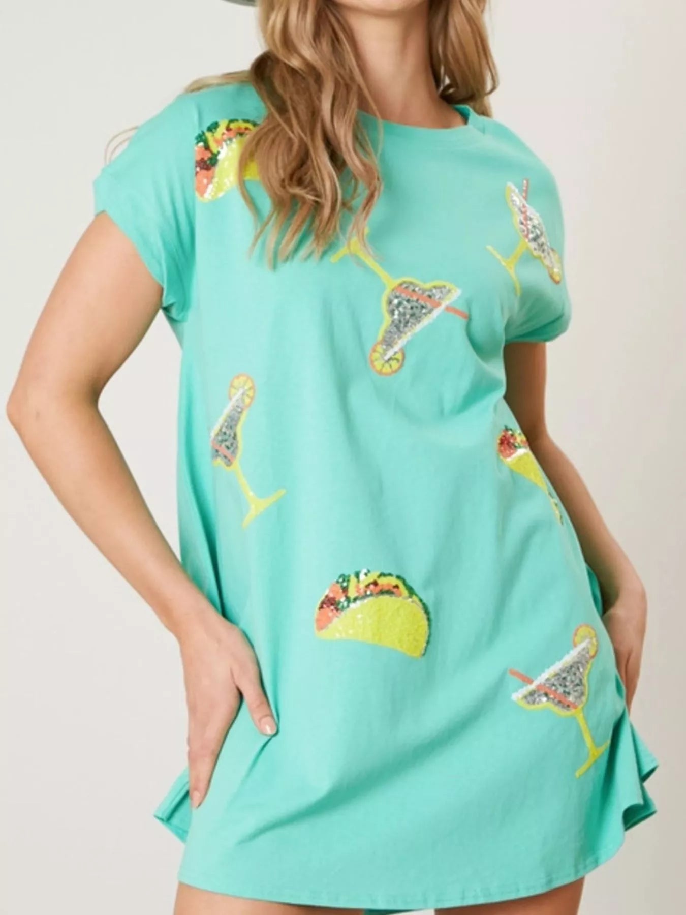 Sequin Short Sleeve Summer Tee Dress