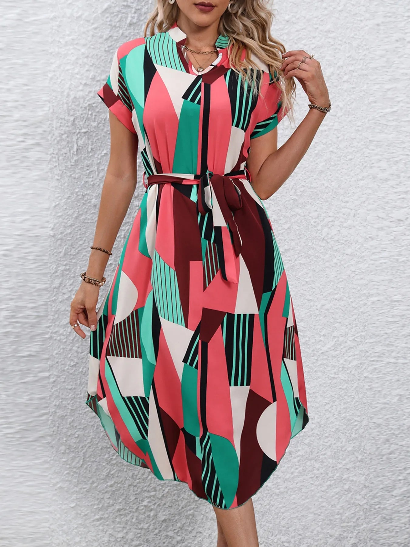 Tie Waist Short Sleeve Dress