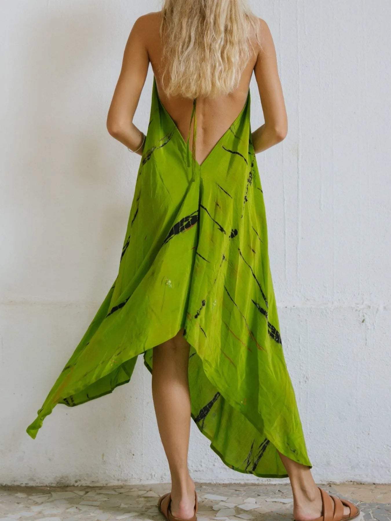 Asymmetrical Hem Printed Halter Neck Dress