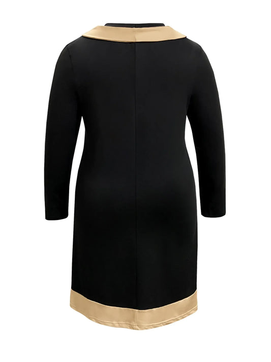 Plus Size Contrast Trim Drawstring Long Sleeve Mini Dress