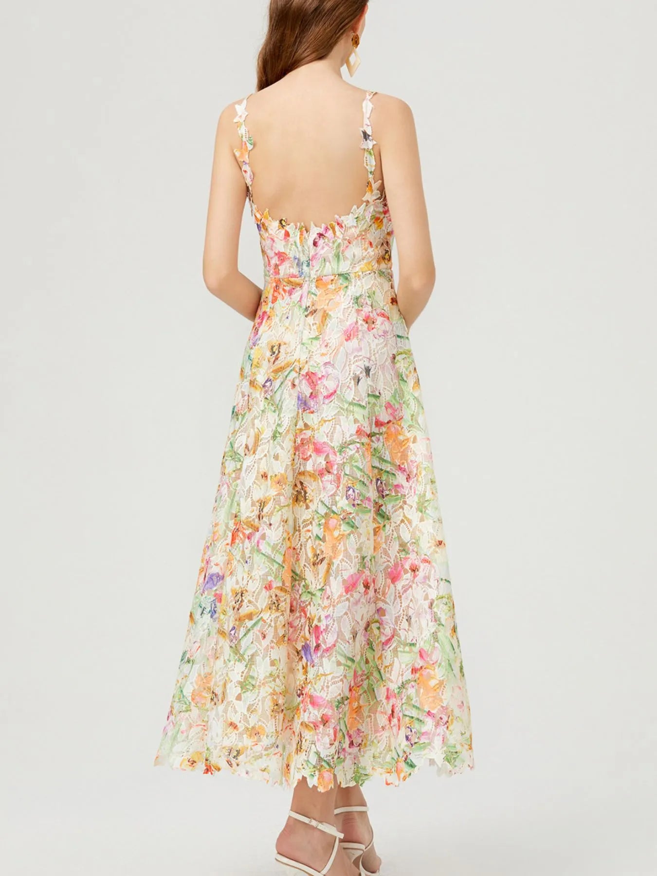 Floral Lace Sleeveless V-Neck Midi Dress
