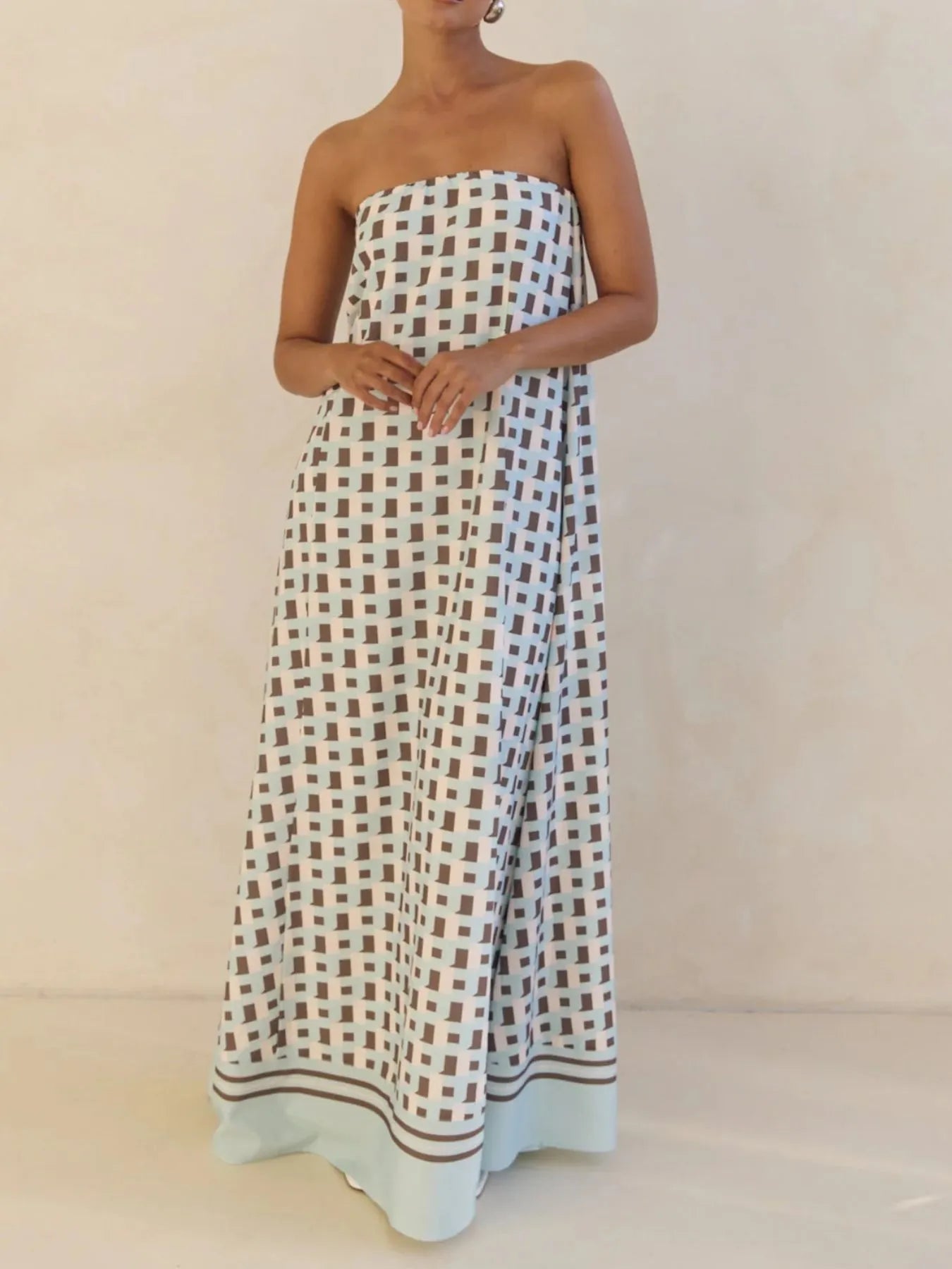 Smocked Printed Tube Maxi Dress