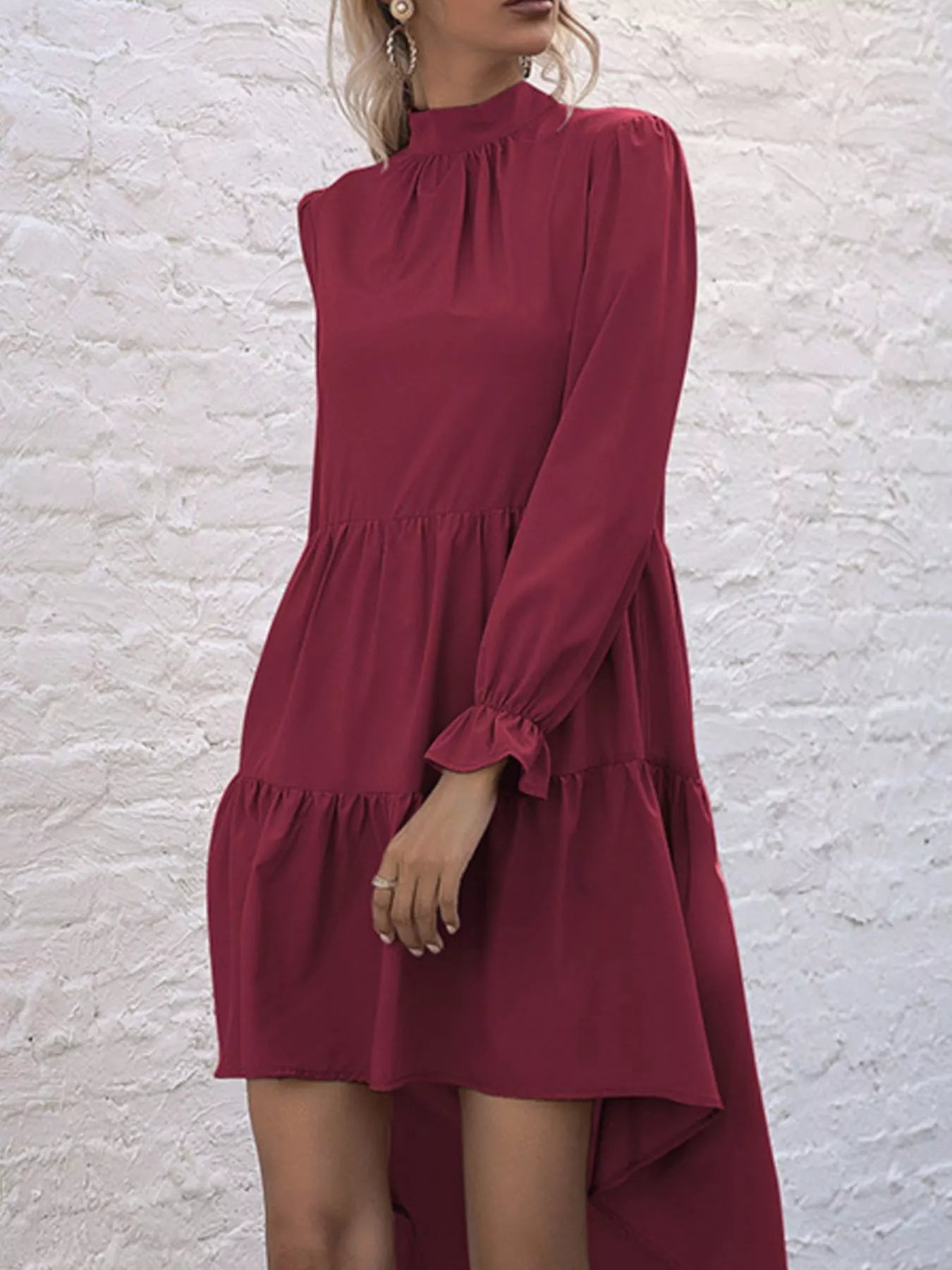 High-Low Flounce Sleeve Dress