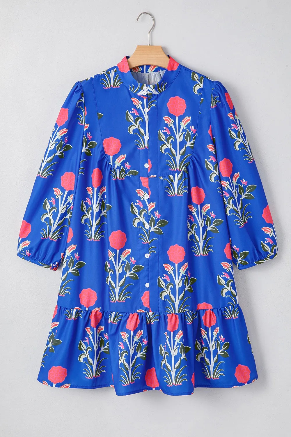Floral Print Long Sleeve Ruffle Hem Dress
