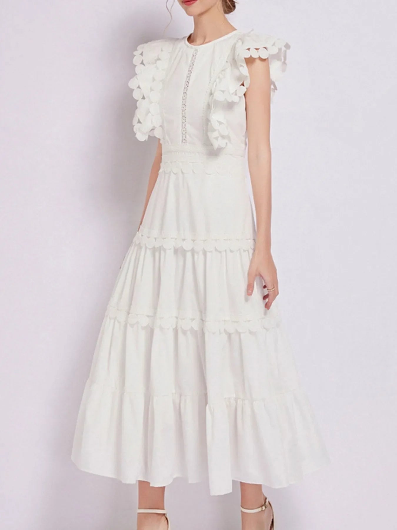 Sleeveless Ruffled Tiered Dress with Embroidered Trim