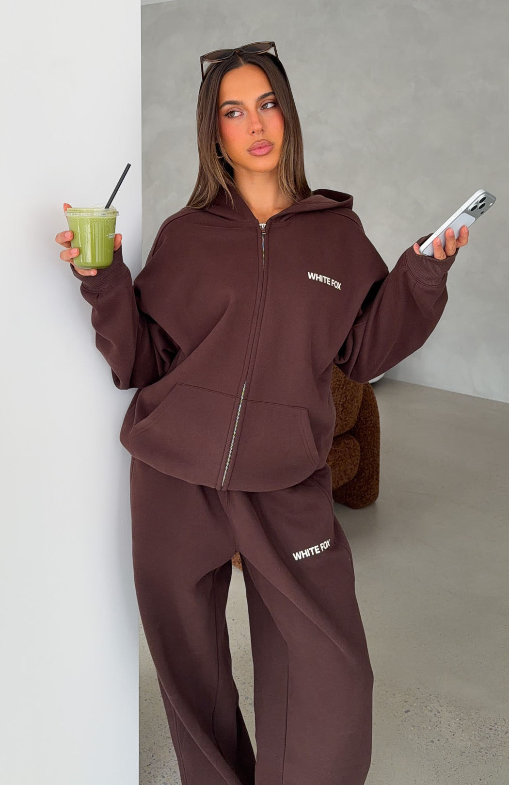 Core Classic Zip Front Hoodie Chocolate