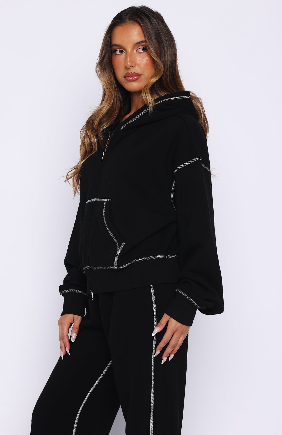 Flashing By Boxy Zip Front Hoodie Black