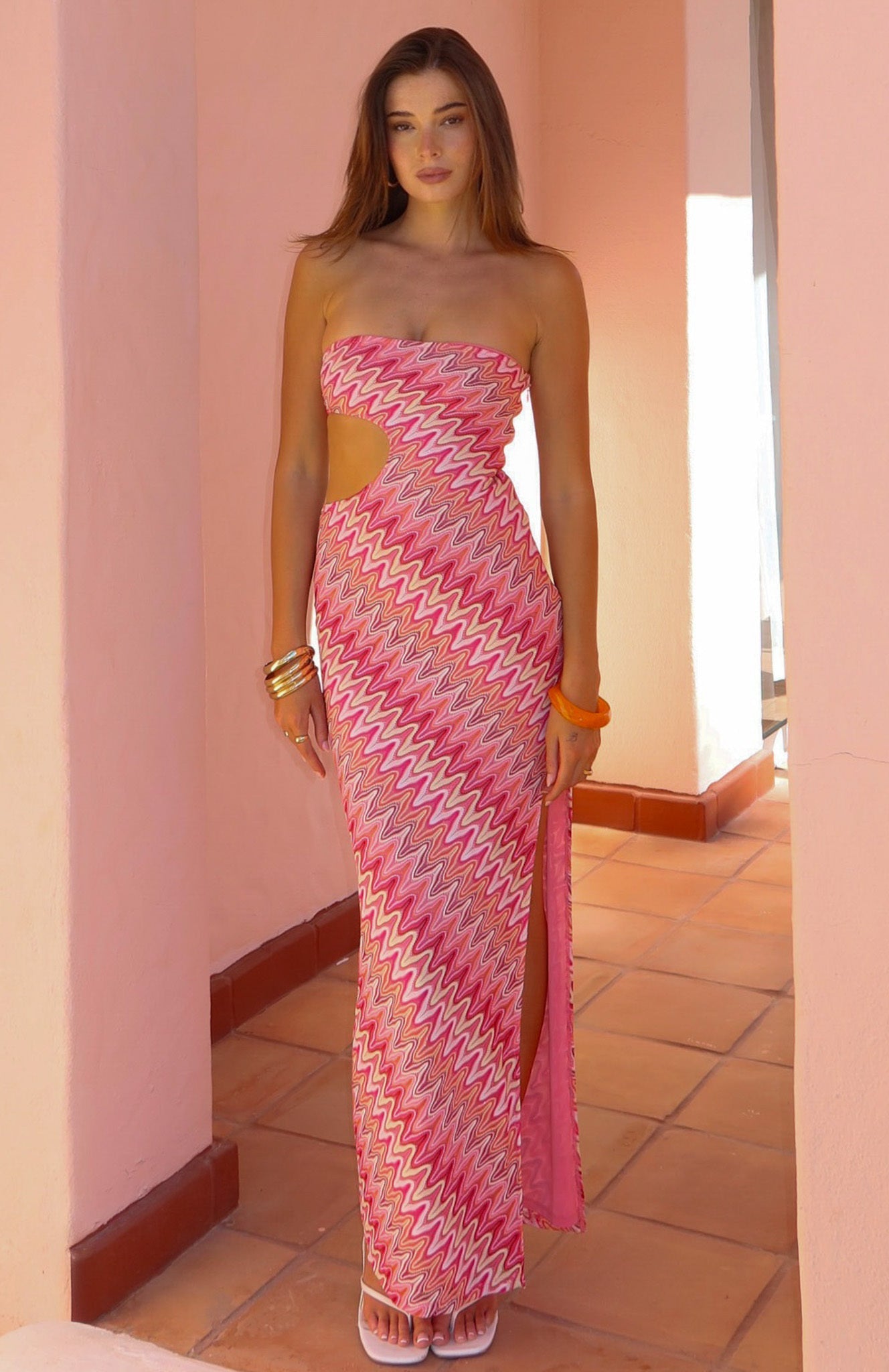 Flirt Mode Strapless Maxi Dress Sunrise Waves