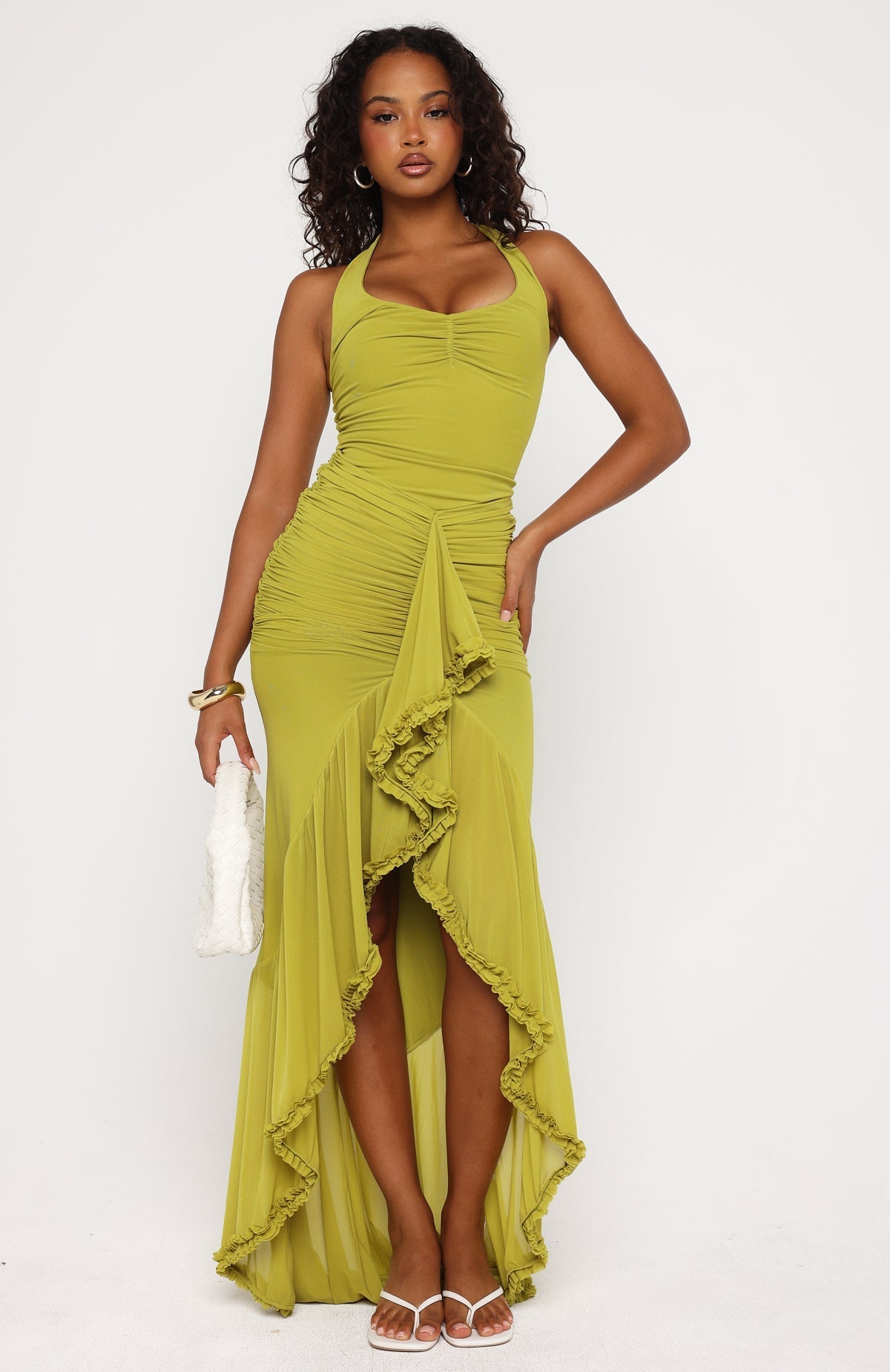 Main Character Energy Mesh Maxi Dress Chartreuse